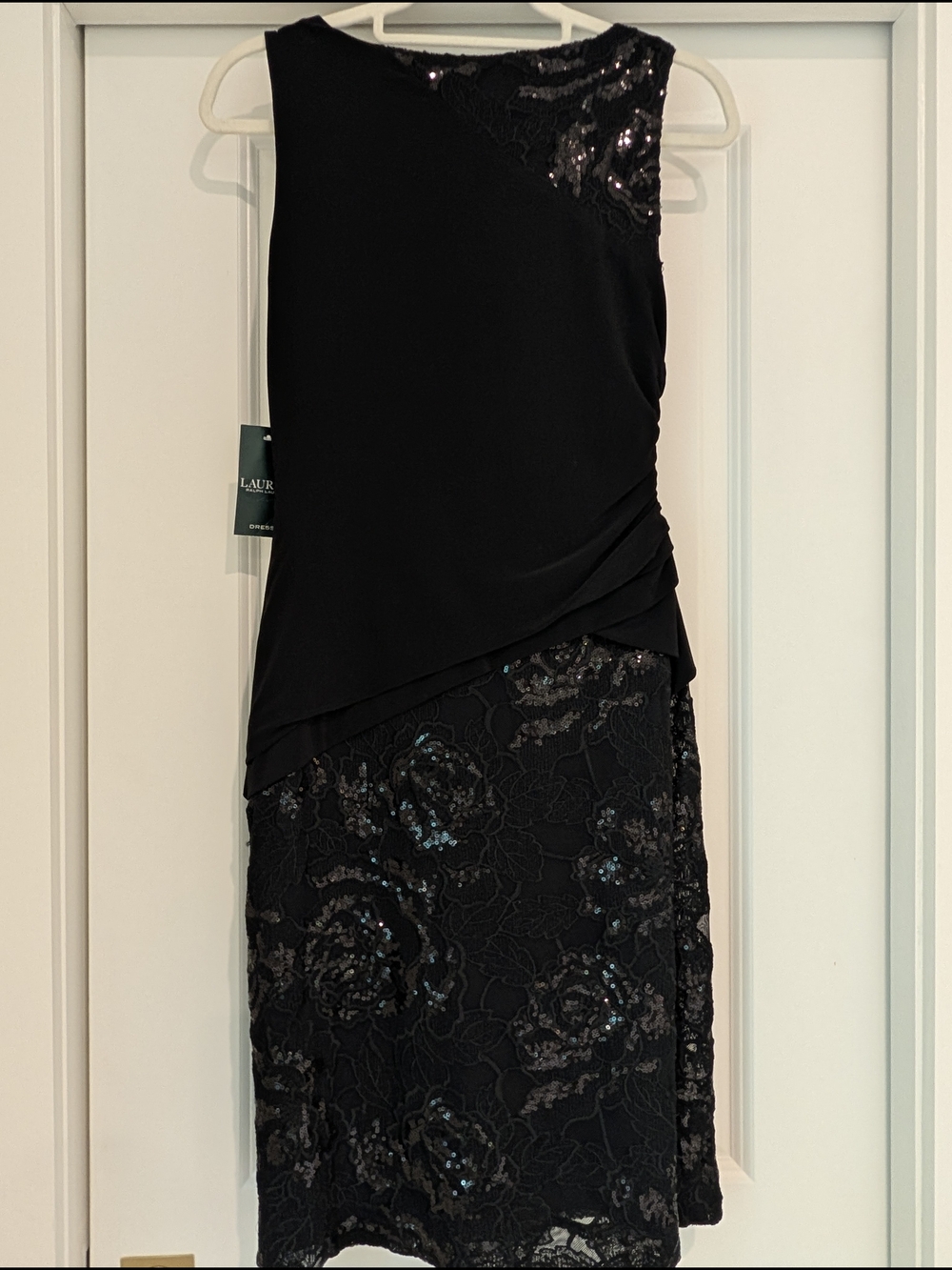 Lauren Ralph Lauren Black Sequin Lace Midi Skirted Dress NWT